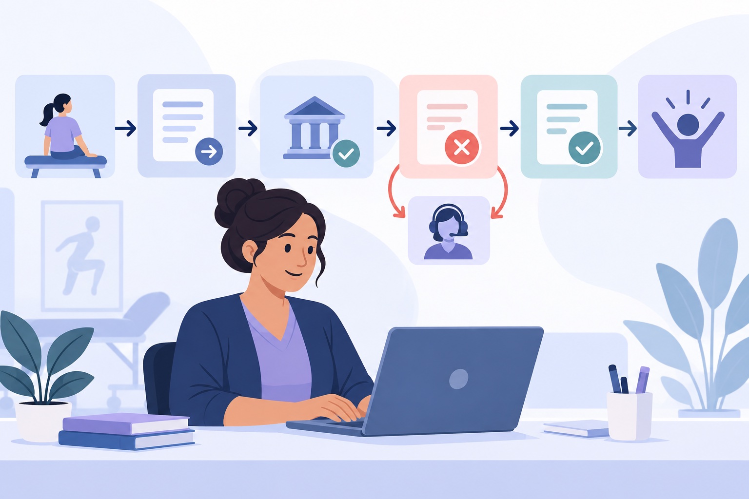 A physical therapy billing specialist following a claim through submission, payer response, and resolution